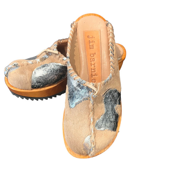 Jim Barnier Wooden Heel Clog Platform Sandals Mustang Silver Leather Size 6 New - Picture 4 of 7